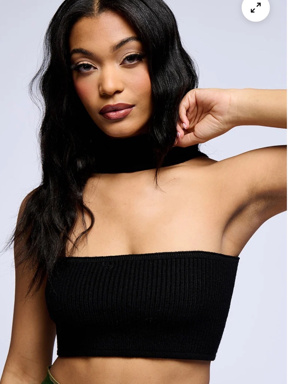 Black Ribbed Strapless Crop Top with Neckband